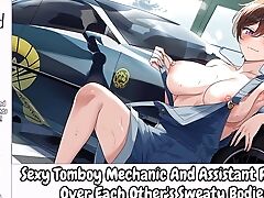 Sexy Tomboy Mechanic And Assistant Knead Ice Over Each Other's Sweaty Figures - Erotic Audio For Dudes