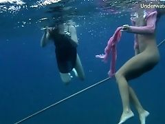 Two Sexy Honies Unclothe Down While Diving In The Ocean